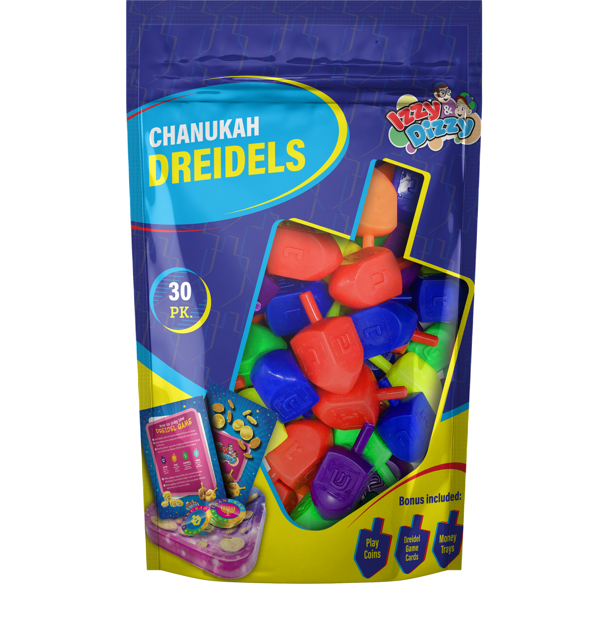 30 Multi Color Plastic Dreidels Medium