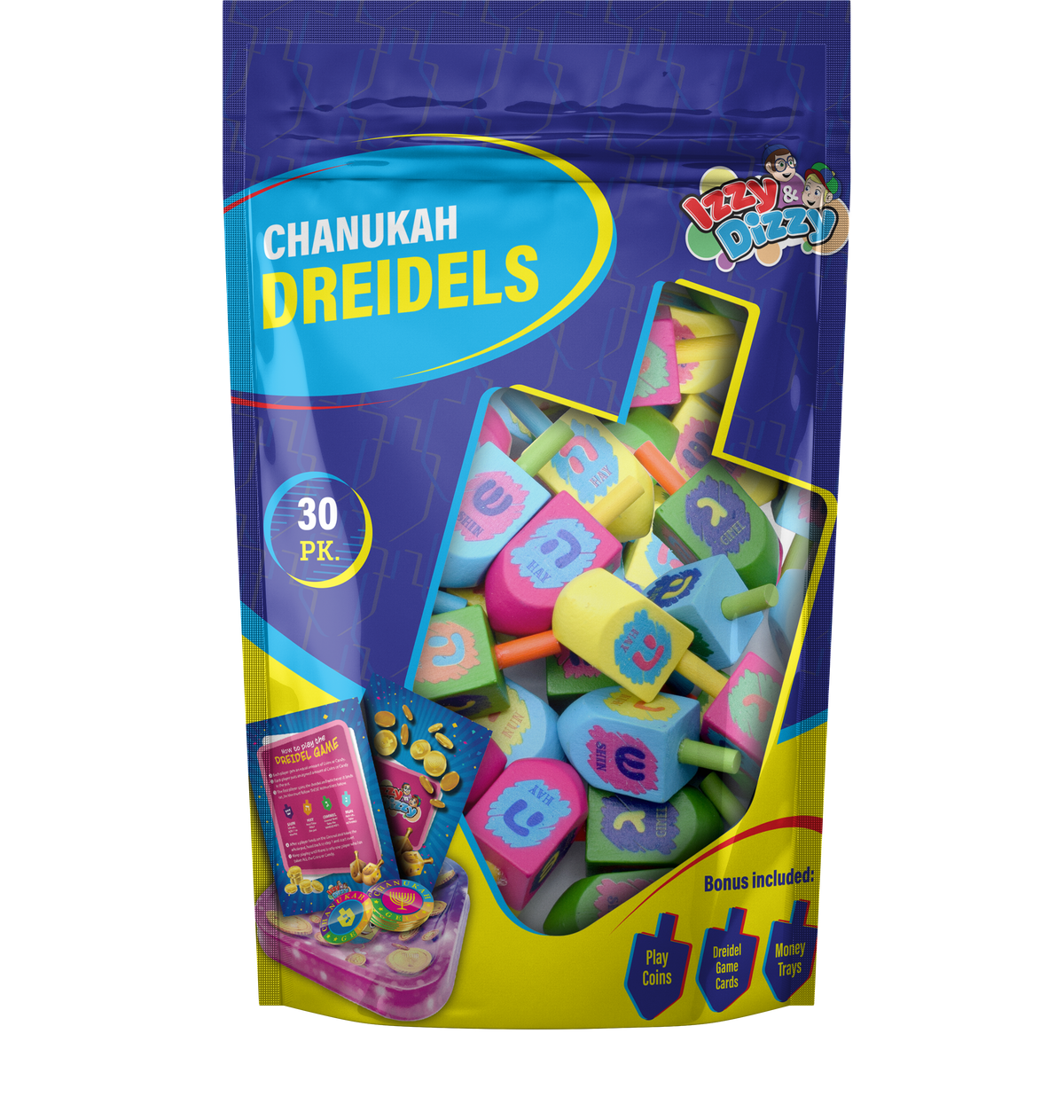 30 Multi Colored Wood Dreidels Medium Bulk Pack