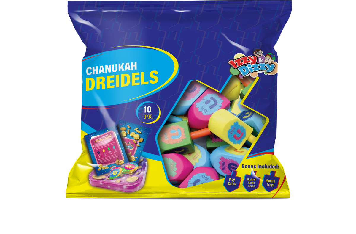10PK. Multi Colored Wood Dreidels Medium Pack