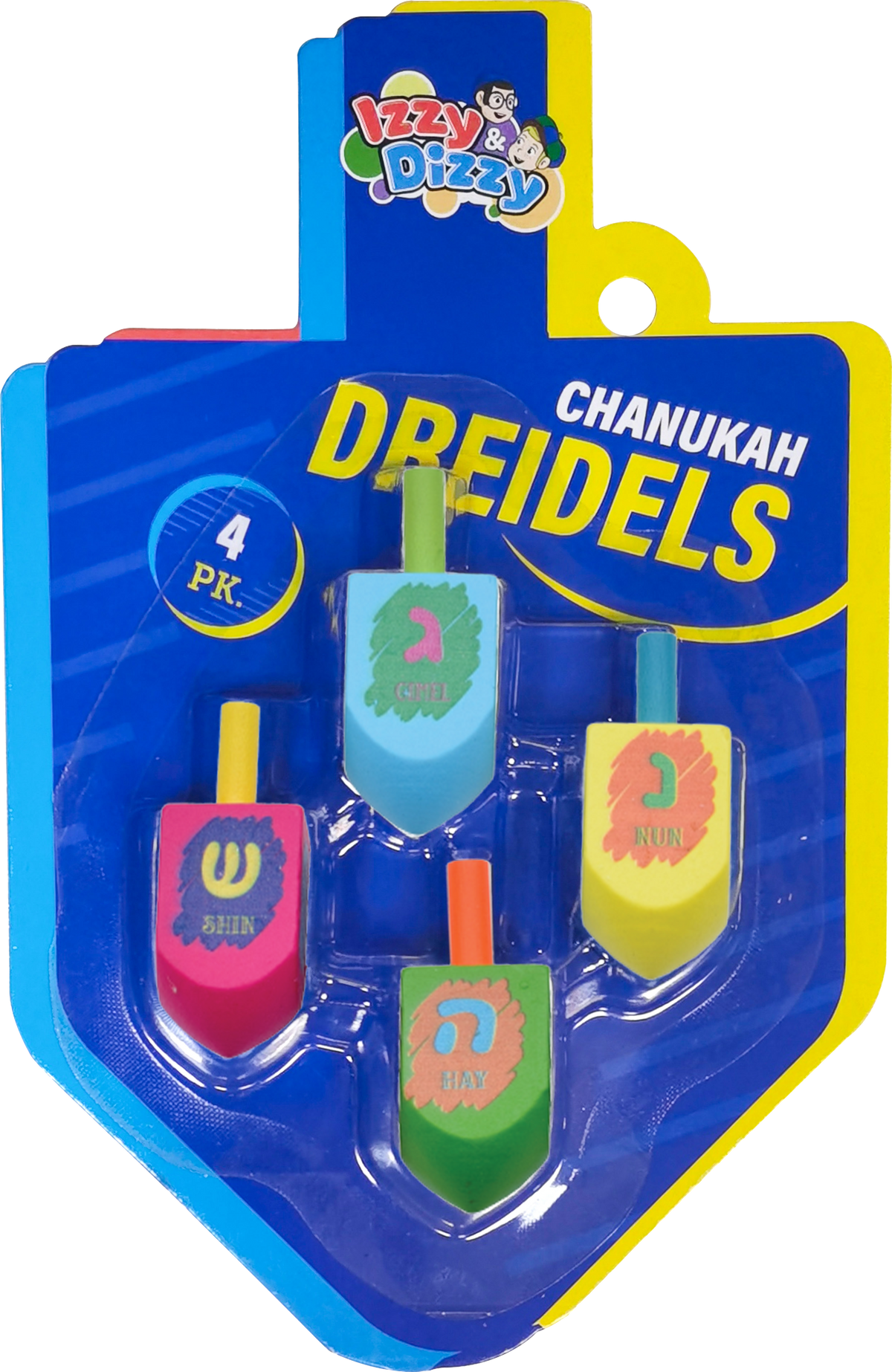 4PK. Multi Colored Painted Wood Dreidels Medium