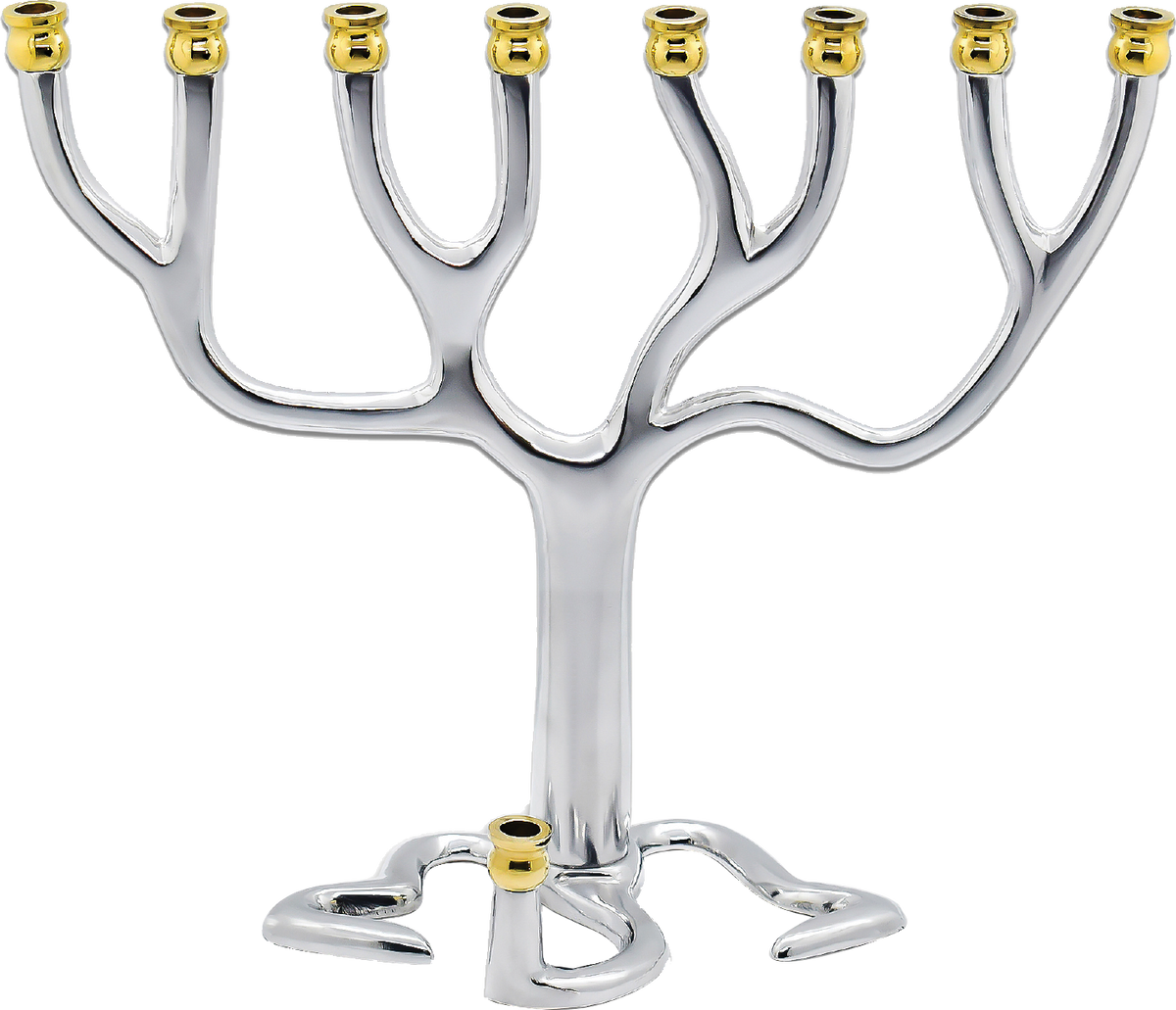Silvertone  Tree Of Life Candle Menorah - Gold Tip