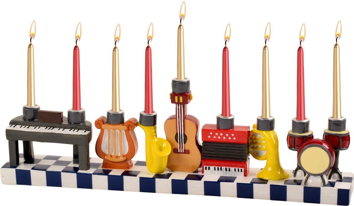 Hand Painted Resin Menorah - Musical Instruments