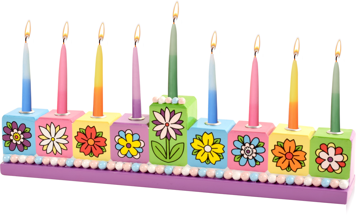 Hand Painted Resin Menorah - Floral