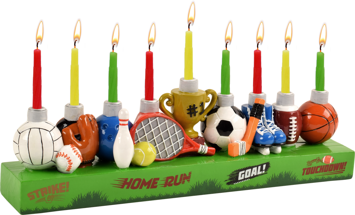 Hand Painted Resin Menorah - Sports!
