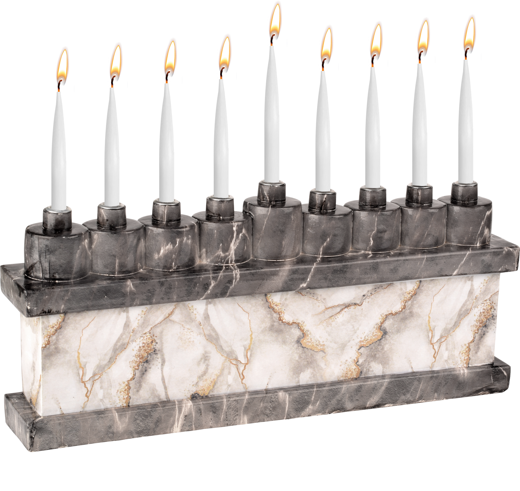 Hand Painted Resin Menorah - Black Marbleized