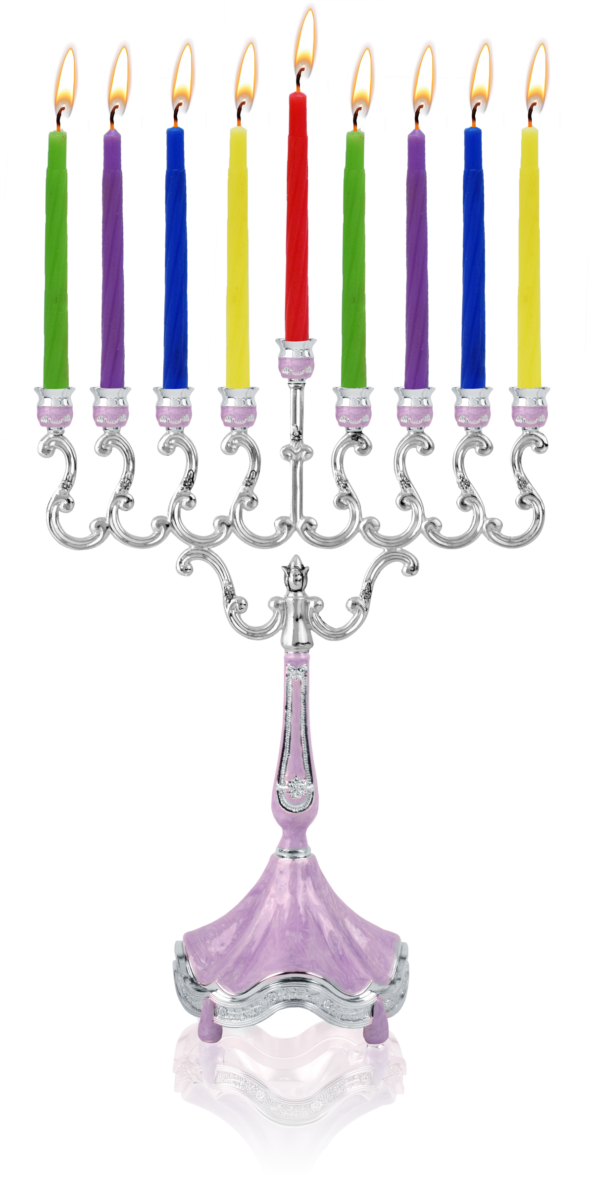 Marbleized Silver Plated Candle Menorah - Purple