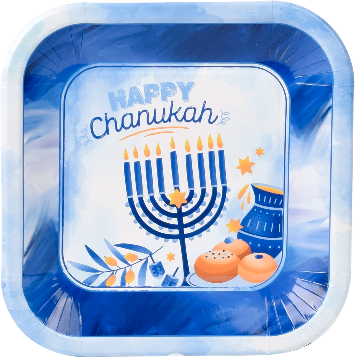 10pk Chanukah Plates 7" - Blue Design
